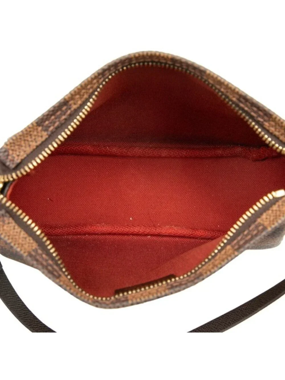 Louis Vuitton Damier Trousse Makeup Pouch Handbag Brown Leather